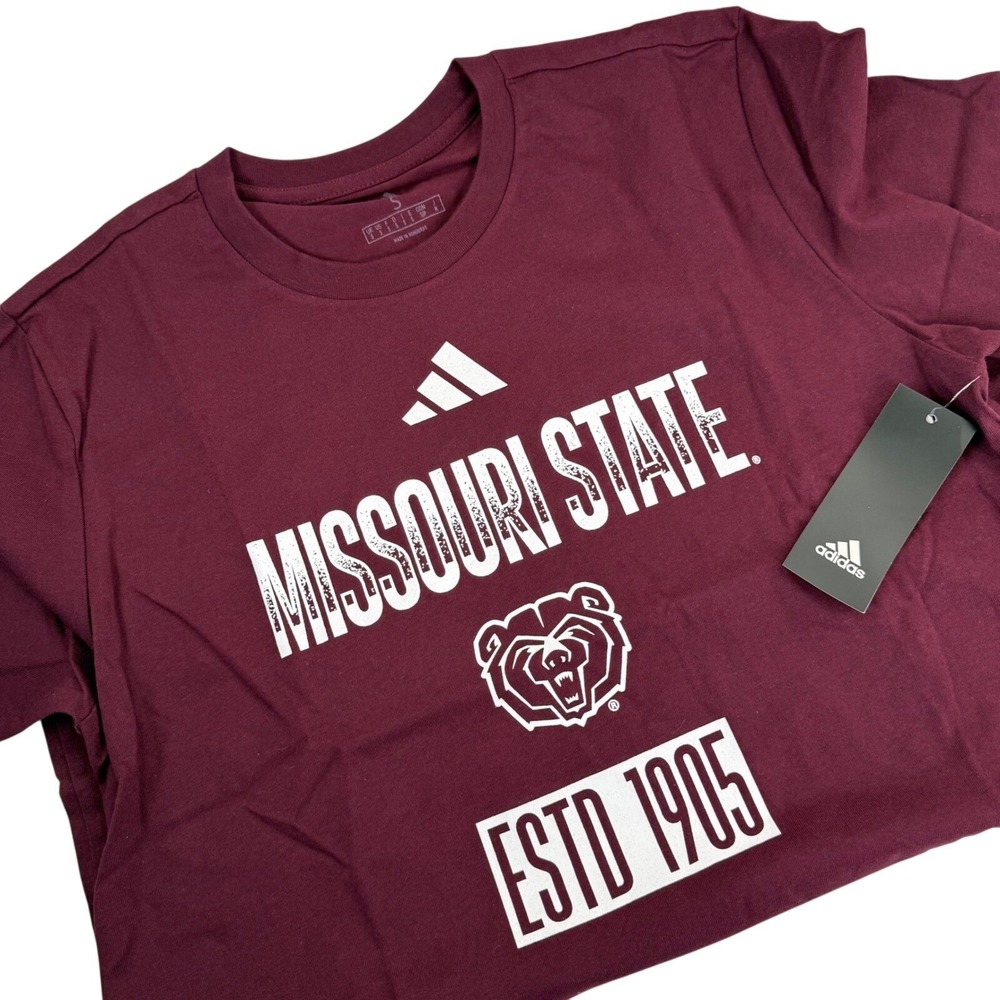Adidas Mens Small Missouri State Bears T-Shirt Maroon Collegiate Sportswear Tee